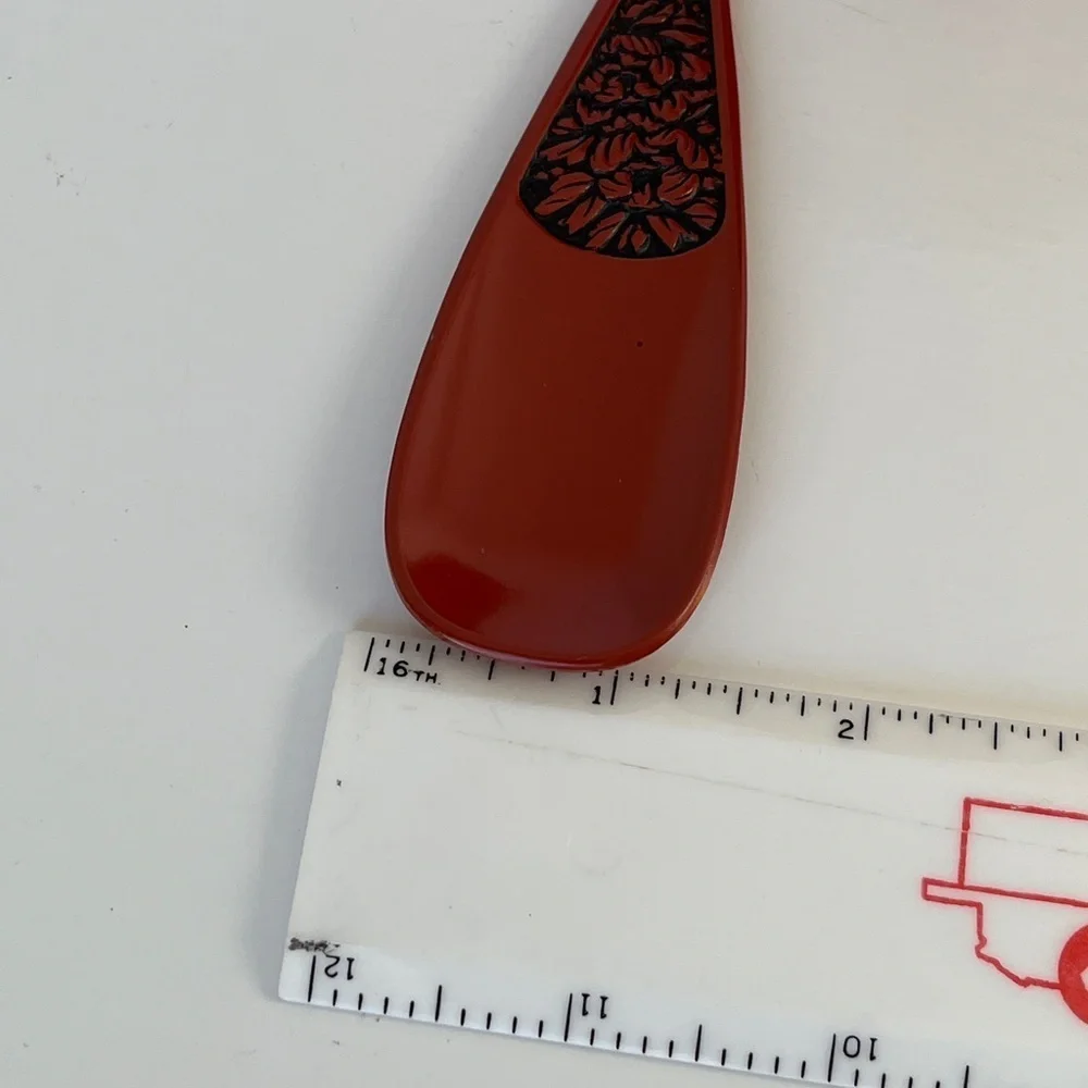 Vintage Chinese Cinnabar Lacquer Tea Caddy Jar with Spoon Red Carved Lid